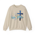 ESTID Unisex Crewneck Pullover | Blaues Kreuz & Wellen-Ornament