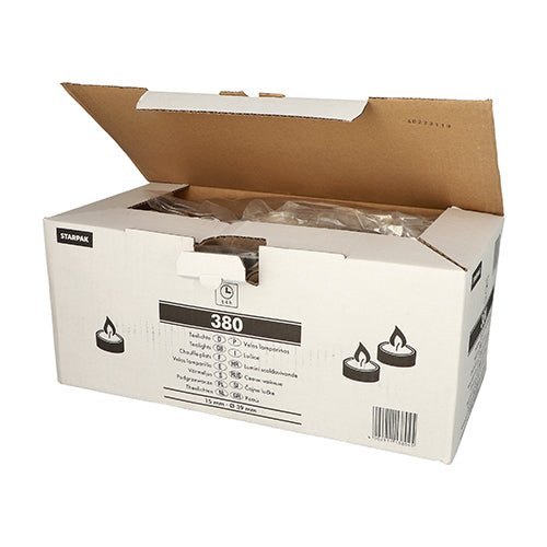 Starpak 380 Teelichte Ø 39 mm · 15 mm weiss | Displaykarton (380 Stück)