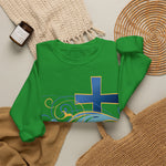 ESTID Unisex Crewneck Pullover | Blaues Kreuz & Wellen-Ornament