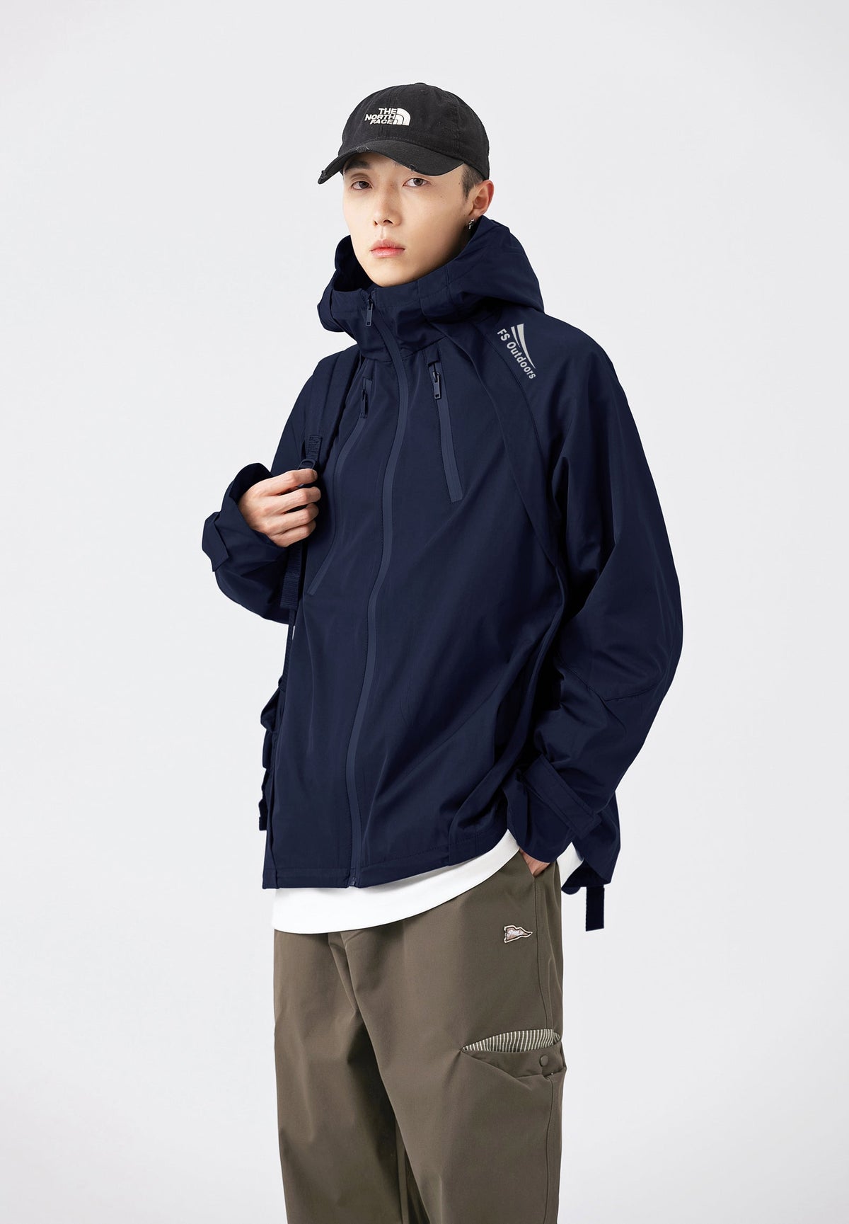 Hooded Jacket Windproof Outerwear In Navy