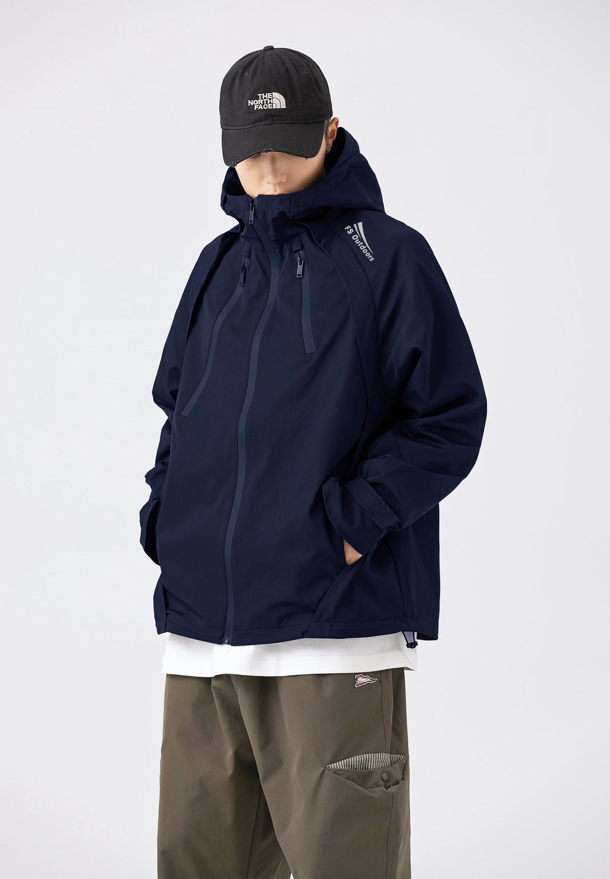 Hooded Jacket Windproof Outerwear In Navy