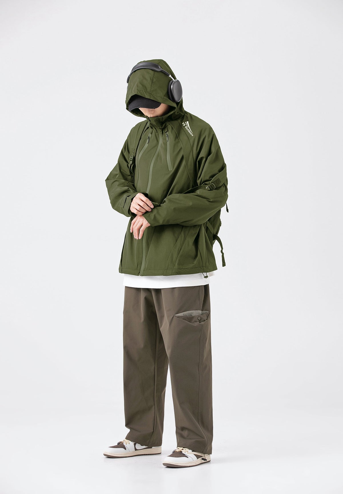 Hooded Jacket Windproof Outerwear in Olive