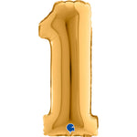 14"/Ø36cm Mini Zahlen Folienballon | Gold #1