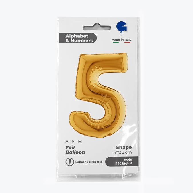 14"/Ø36cm Mini Zahlen Folienballon | Gold #5
