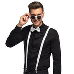 Partyset Hosenträger, Brille und Fliege | Weiß