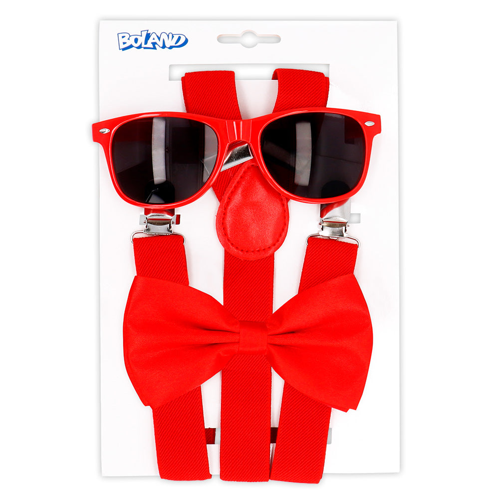 Partyset Hosenträger, Brille und Fliege | Rot