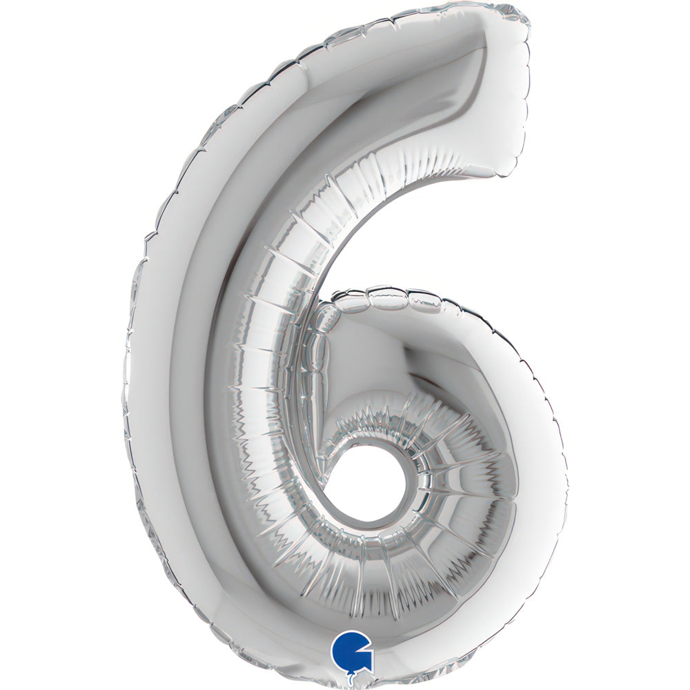 14"/Ø36cm Mini Zahlen Folienballon | Silber #6