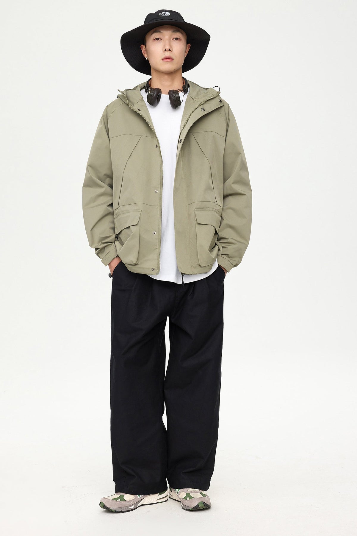 Patched Pockets Waterproof Jacket in Lightolive