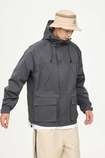 Patched Pockets Waterproof Jacket in Grey