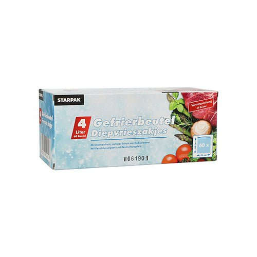 Starpak 60 Gefrierbeutel, LLDPE 4 l 40 cm x 25 cm transparent in Faltschachtel | Faltschachtel (60 Stück) Namma Markt