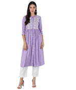 Chikan Embroidery Cotton Rayon A-line Kurta  (Purple)
