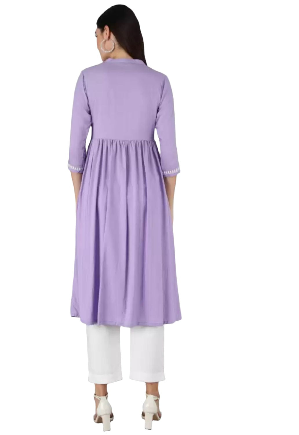 Chikan Embroidery Cotton Rayon A-line Kurta  (Purple)