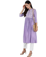 Chikan Embroidery Cotton Rayon A-line Kurta  (Purple)