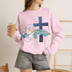 ESTID Unisex Crewneck Pullover | Blaues Kreuz & Wellen-Ornament