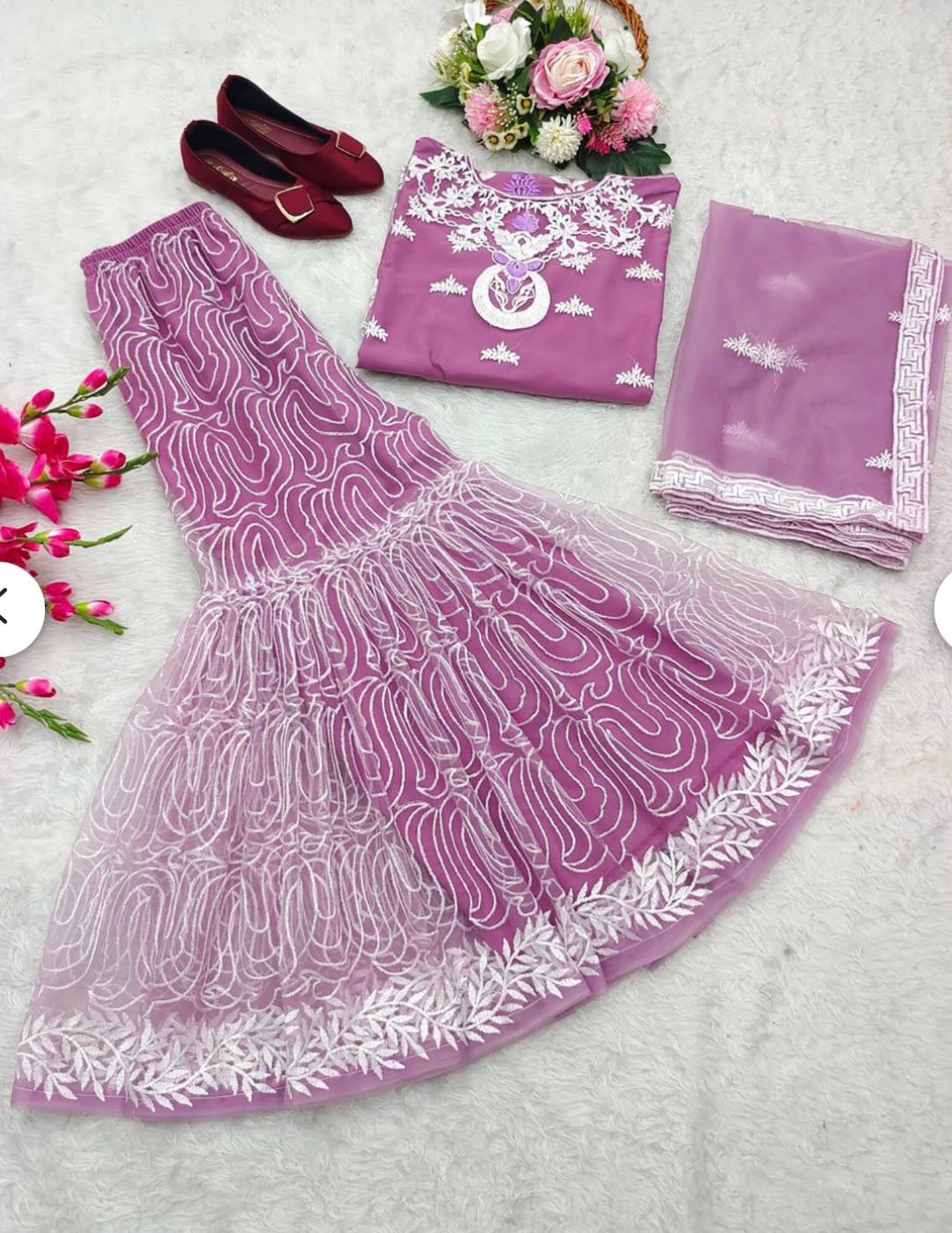 Readymade Indian Sequin Embroidered Sharara Gharara Kurti Set, Georgette Fabric, Pakistani Designer Ethnic Wear 3 Pcs Set For Women