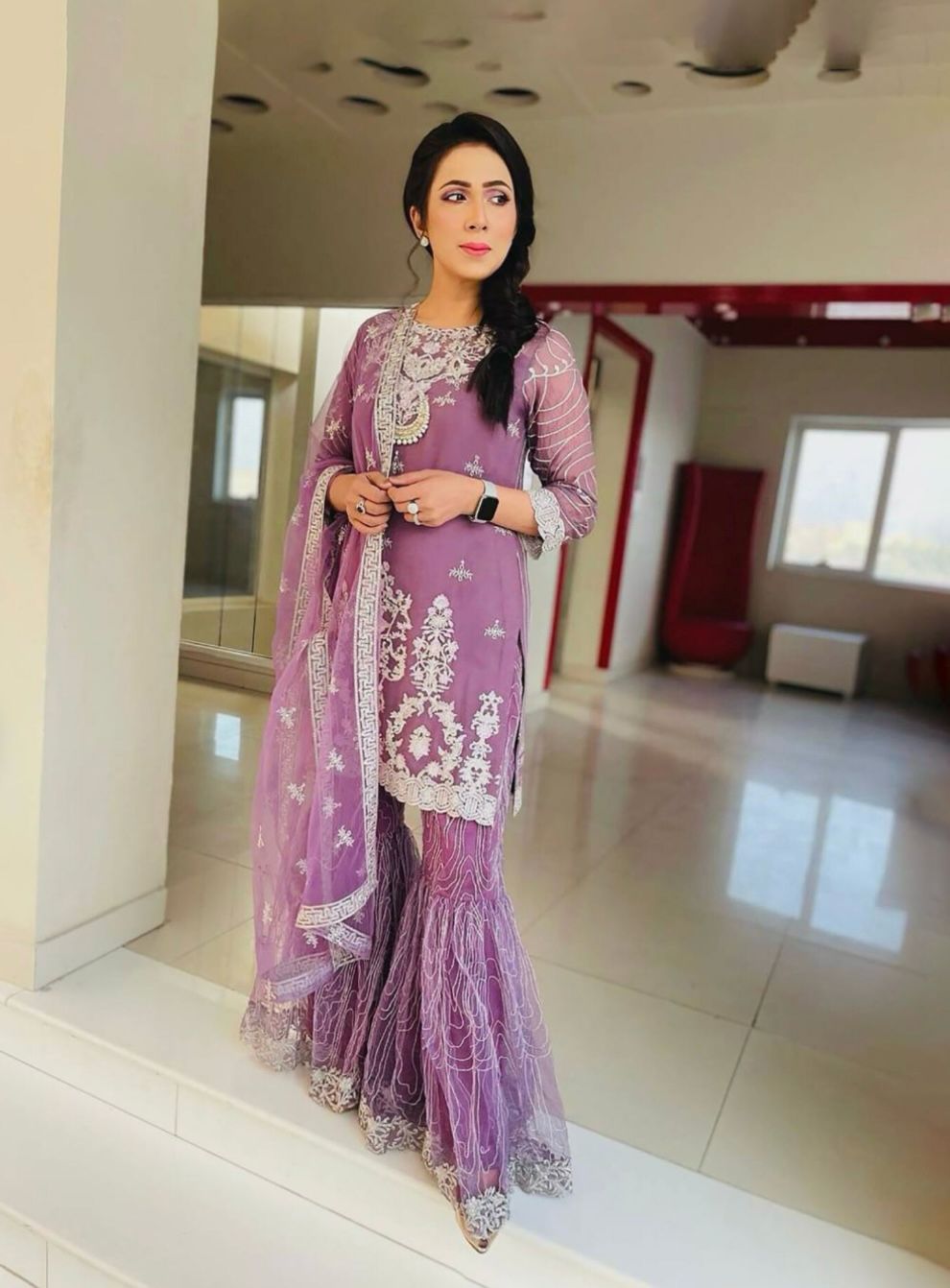 Readymade Indian Sequin Embroidered Sharara Gharara Kurti Set, Georgette Fabric, Pakistani Designer Ethnic Wear 3 Pcs Set For Women