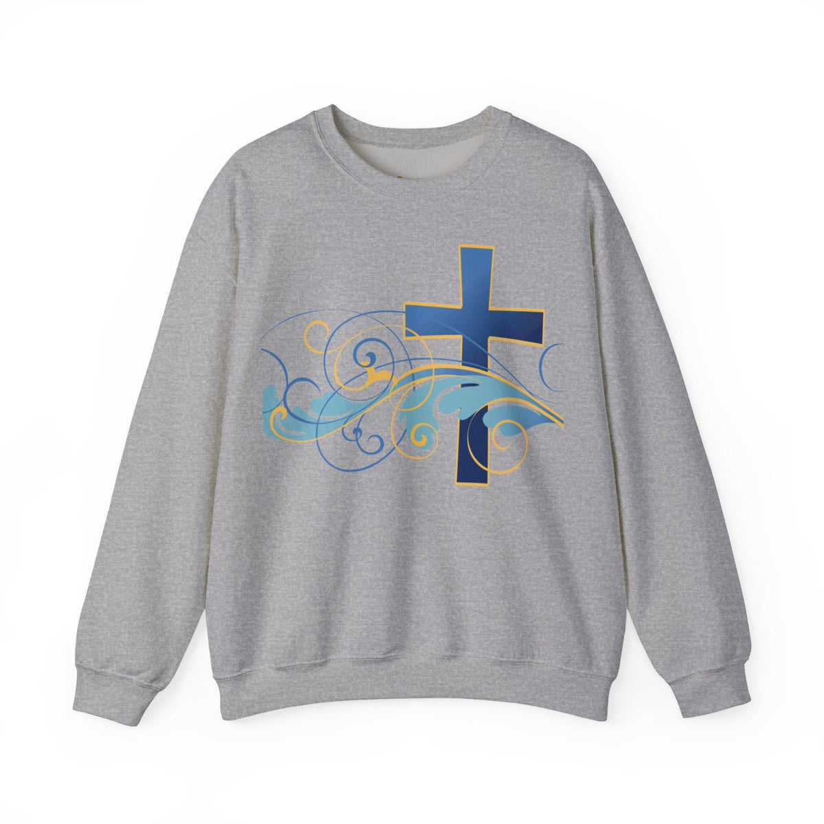 ESTID Unisex Crewneck Pullover | Blaues Kreuz & Wellen-Ornament