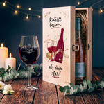Stölzle Lausitz Weinglas "Knallt besser als Dein Ex" inkl. bedruckter Holzkiste + Riesling Tandem