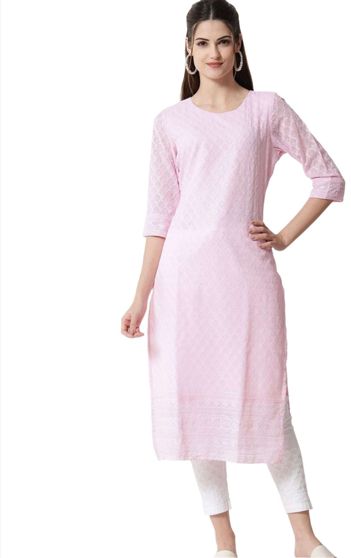 Pink Embroidered Georgette Kurta In Germany