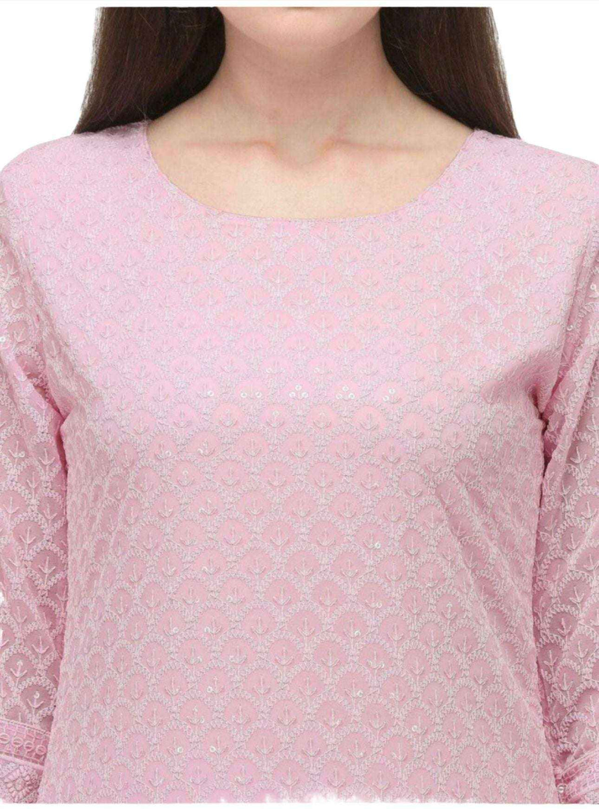 Pink Embroidered Georgette Kurta In Germany