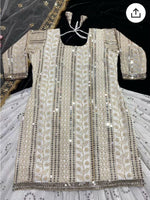 Designer White Embroidered Kurta With Lehenga &amp; Dupatta Set For Party Wear
