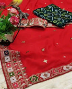 Georgette Saree Red Designer Fox With Mirror Work