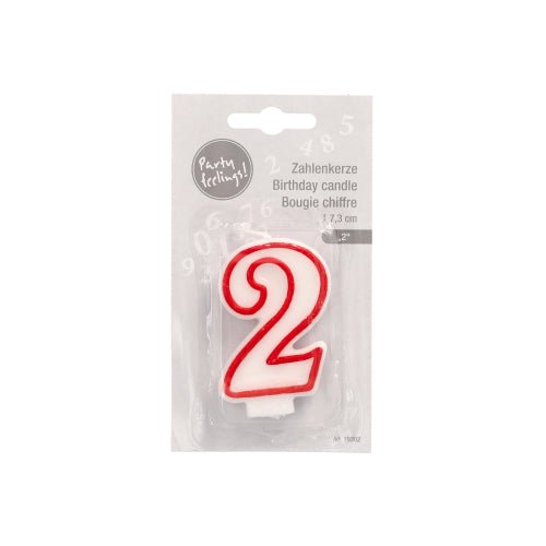 PAPSTAR Zahlenkerze 7,3 cm weiss mit rotem Rand
