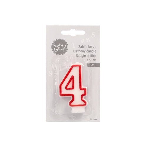 PAPSTAR Zahlenkerze 7,3 cm weiss mit rotem Rand