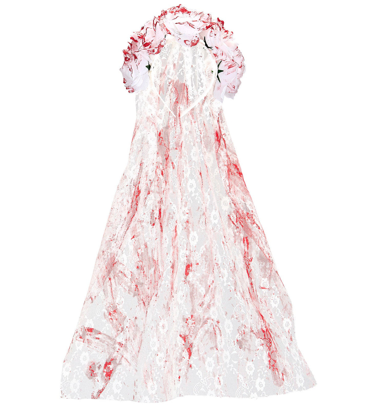 Halloween "Blutiger Brautschleier" | Weiß Rot - Haarreif mit Blumen