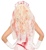 Halloween "Blutiger Brautschleier" | Weiß Rot - Haarreif mit Blumen