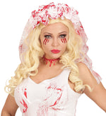 Halloween "Blutiger Brautschleier" | Weiß Rot - Haarreif mit Blumen
