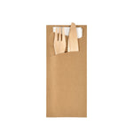 Sacchetto Zelltuch mit Holzbesteck 190 x 85 mm mit Besteck   EcoBrown/weiß | Packung (50 Stück)