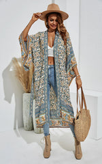 Relaxed Cotton Kimono In Blue Floral
