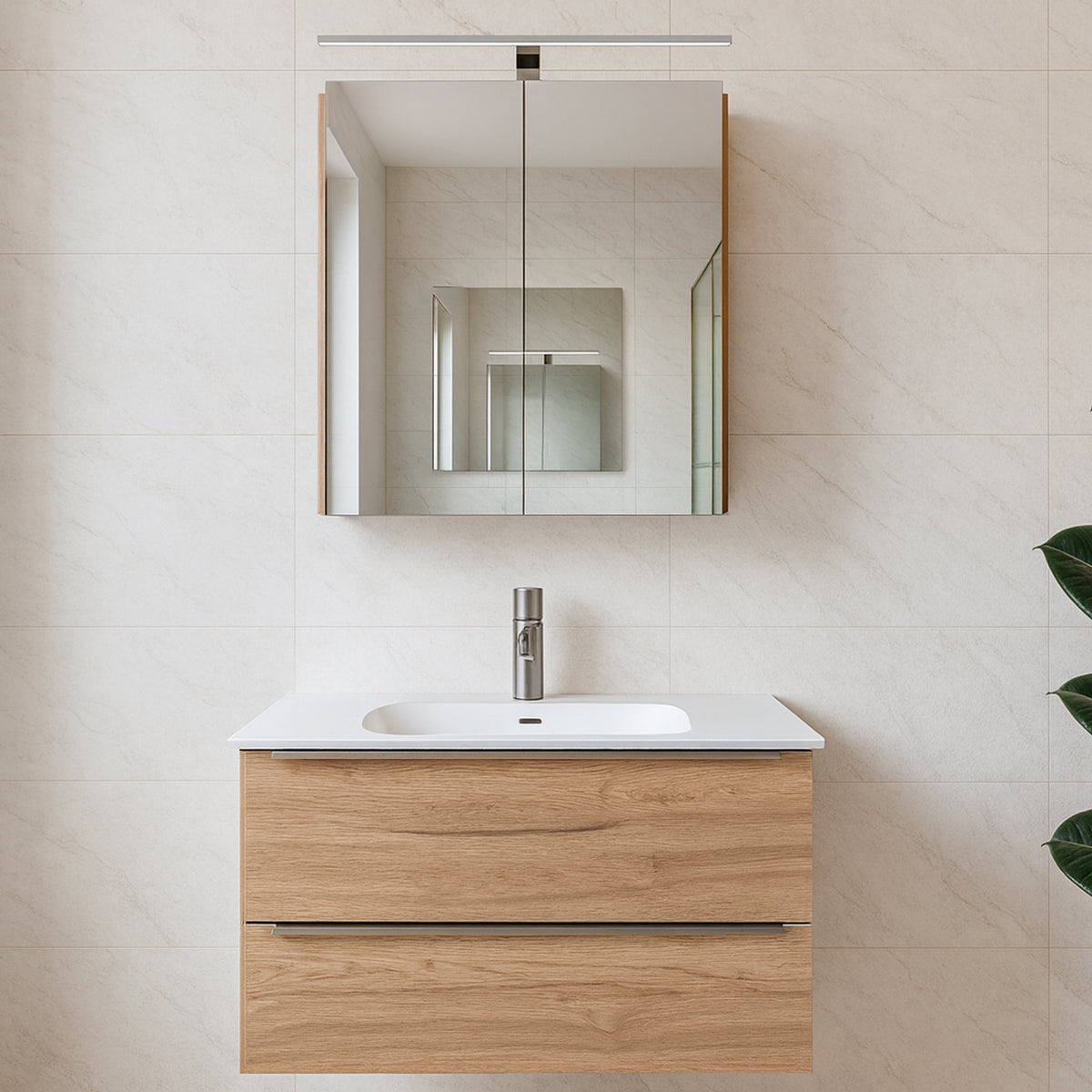 Unit-Z Badezimmer-Set Liora – mit Spiegelschrank & LED-Leuchte