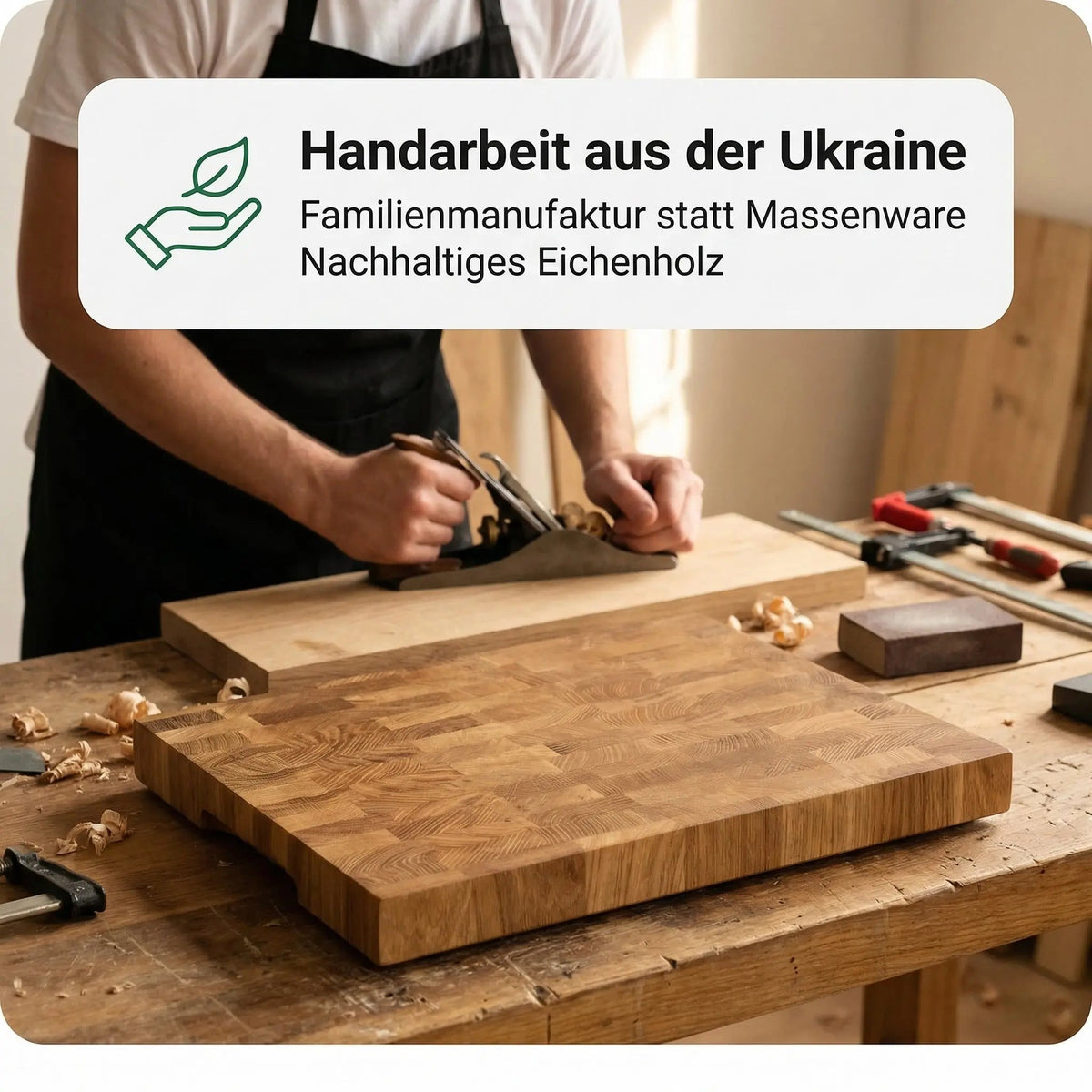 Stirnholz Schneidebrett Eiche 37x27x4,3cm – Massiver Hackblock