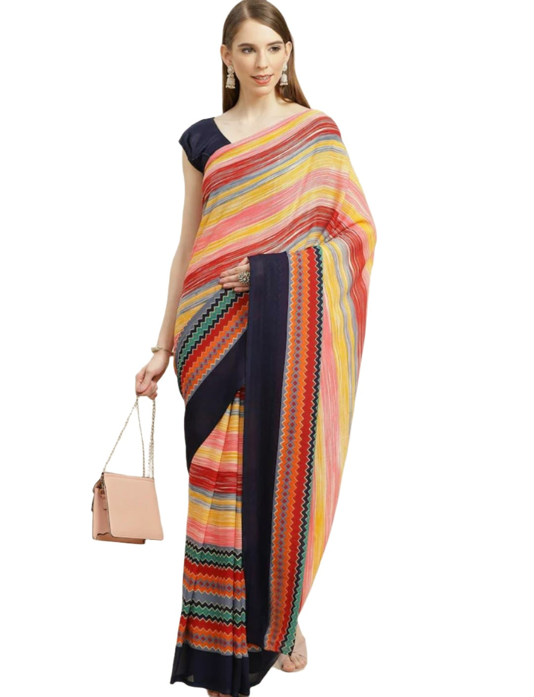Multi Striped Pure Georgette Saree
