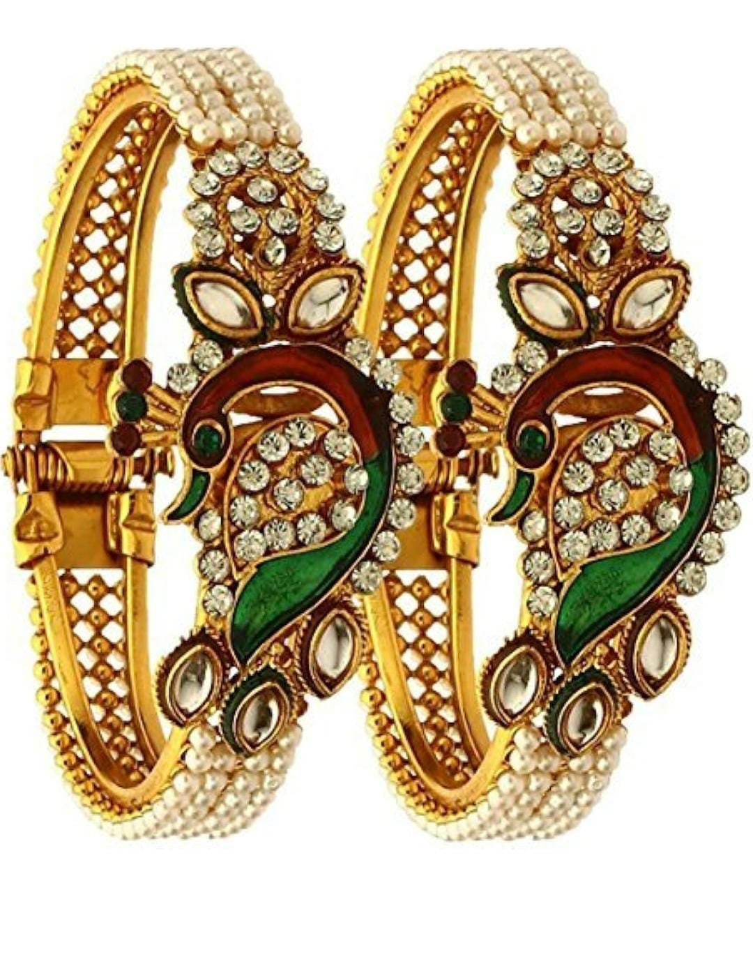 Bangles Designer Pearl Antique Gold Plated