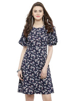 Women Blue Printed A-Line Dress