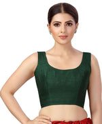 Women's Readymade Art Silk Sleeveless Saree Blouse(Bottle Green)