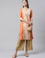 Women Orange & Beige Ethnic Motifs Printed Kurta