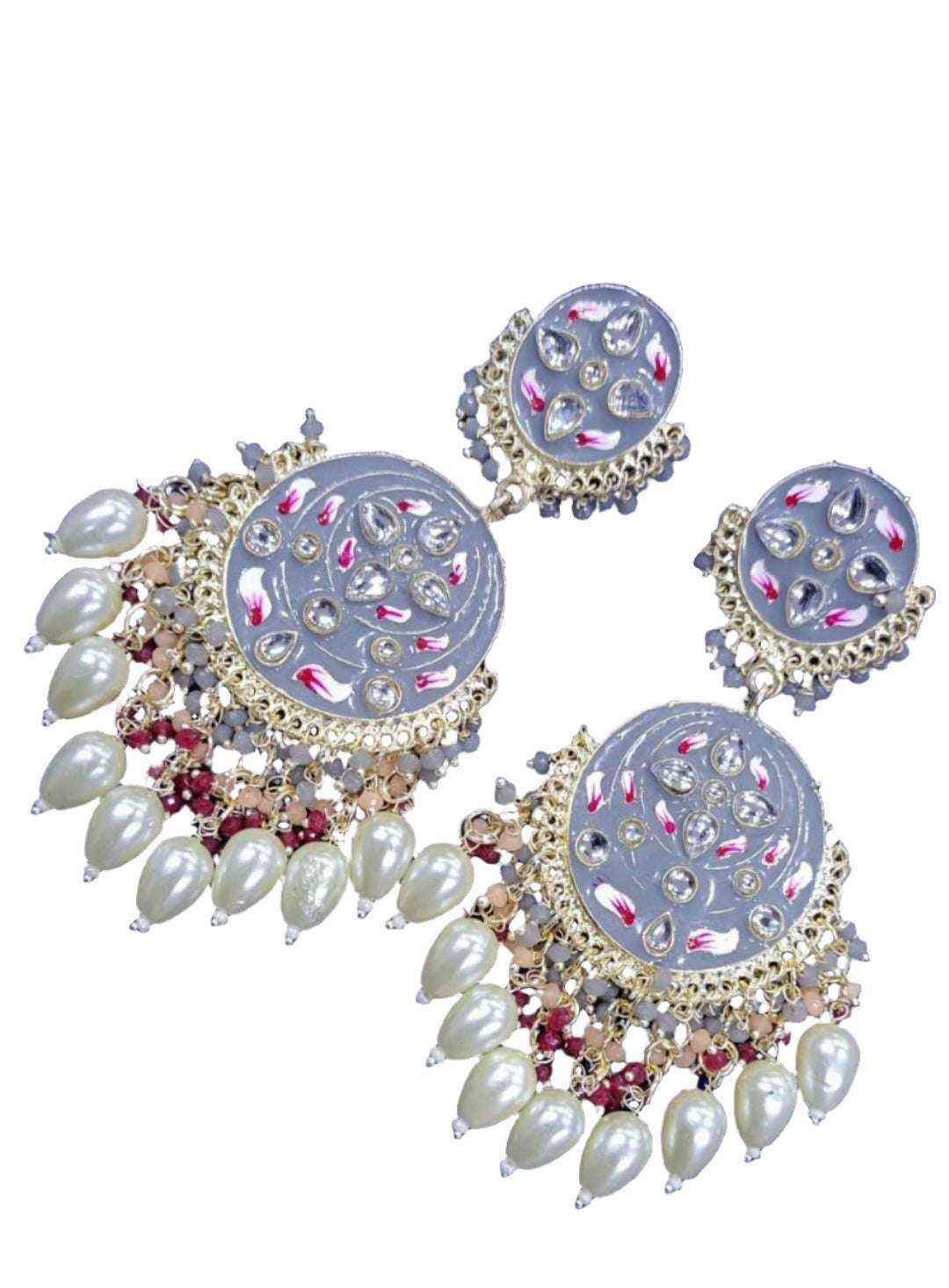 Chandbali Earrings(Grey Color)