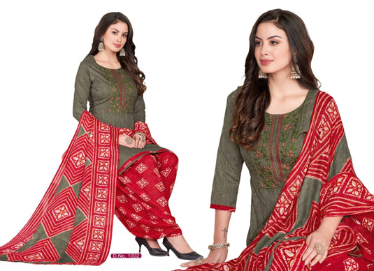 Women  Printed Thread Work Pure Cotton Kurta with Patiala & With Dupatta