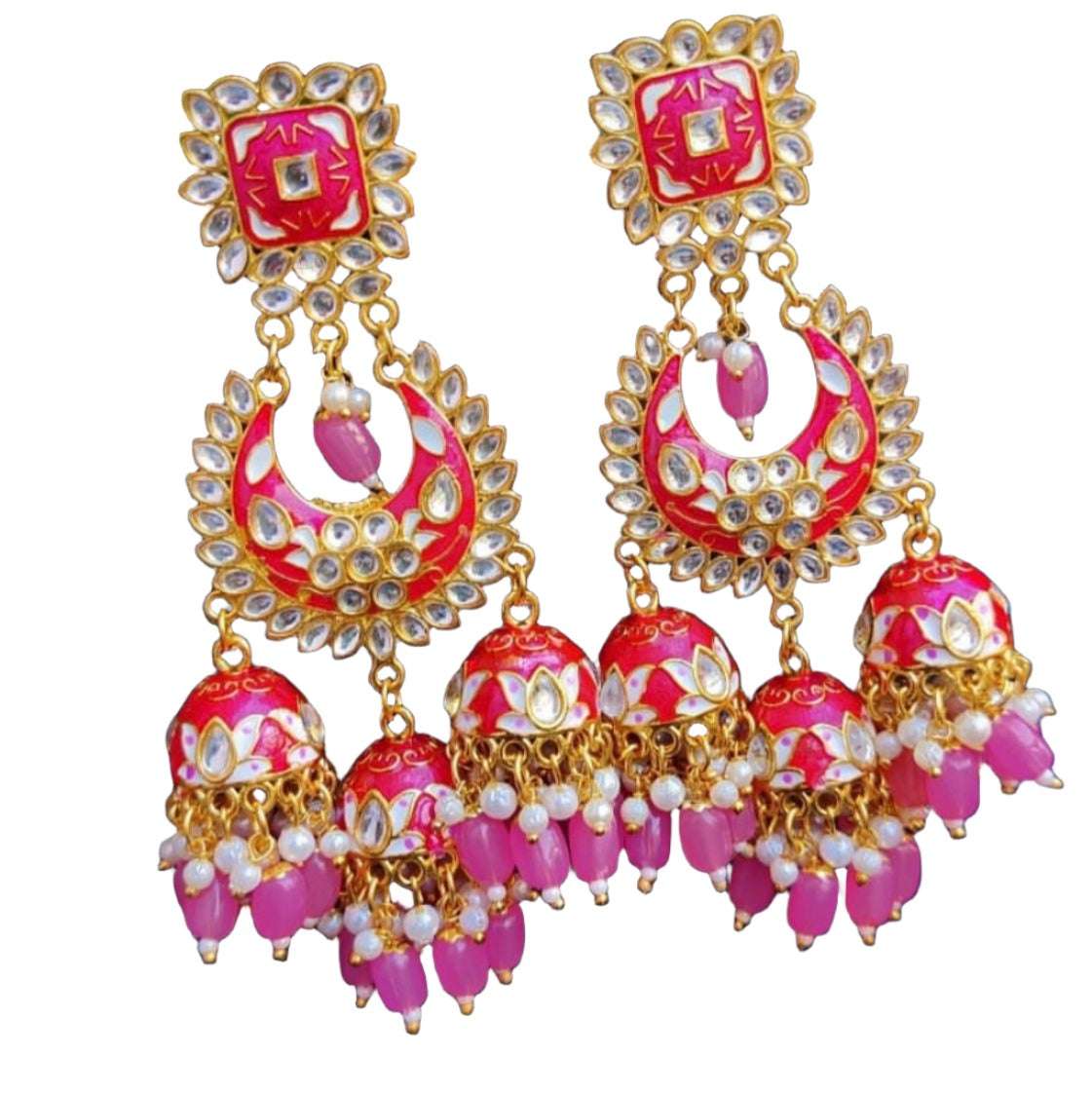 Chandbali Earrings(Pink Color)