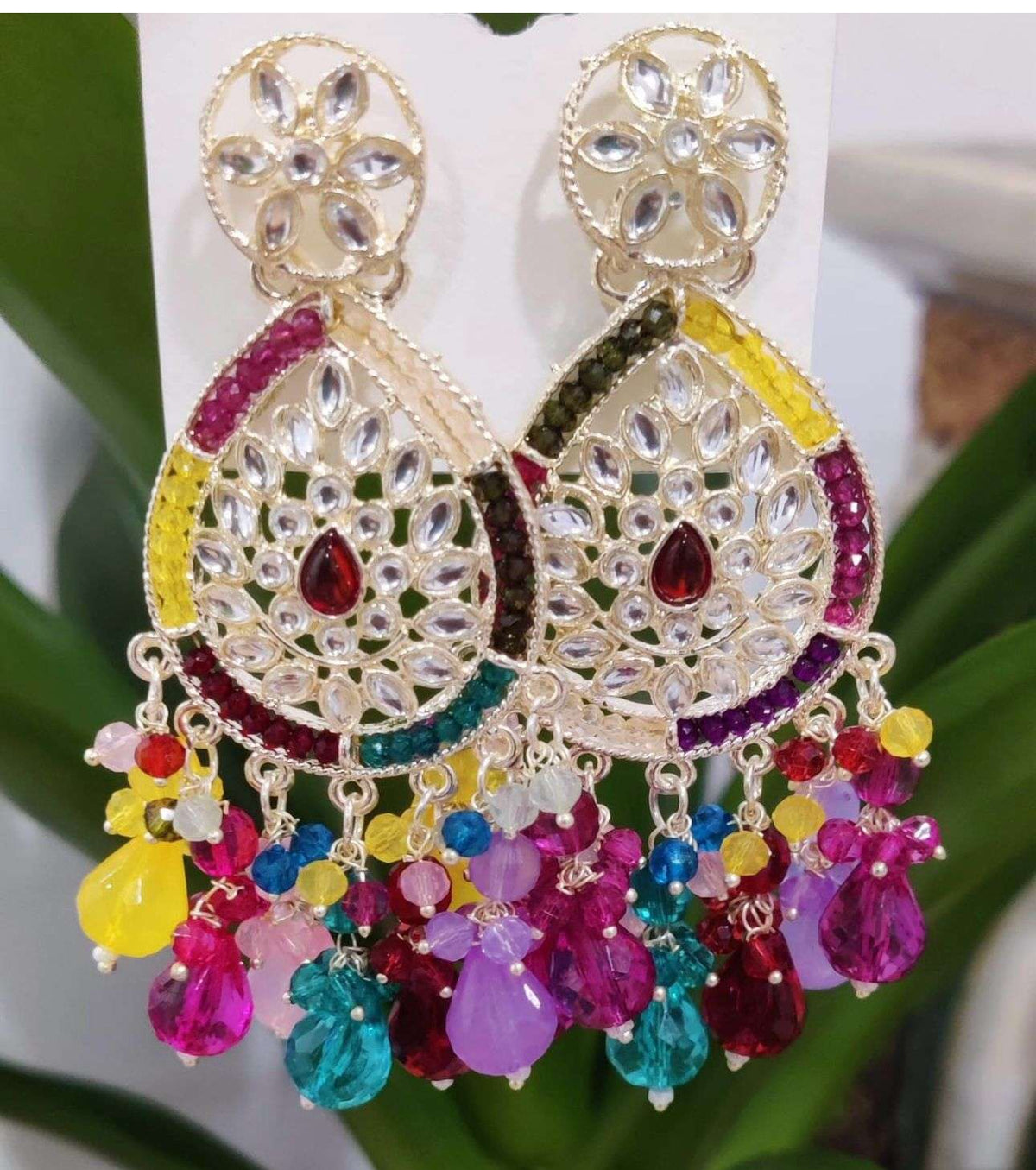 Gold-Plated Stone Studded & Beaded Contemporary Chandballi