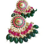 Earrings Festive Styling Dark Green & Pink