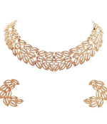Austrian Diamond Rose Gold Choker Necklace With Earring