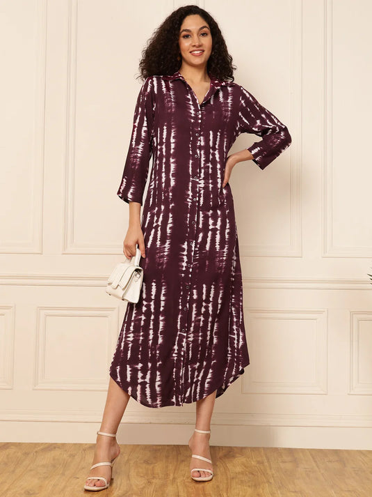 Wine Tie-Dye Women Shirt Dress in Germany