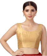 Women's Readymade Art Silk Sleeveless Saree Blouse(Golden)