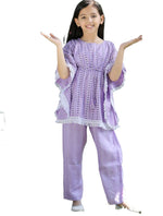 Kaftan Kurta with Palazzos for Girls Printed Round Neck
