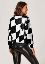 Comfy Geometric Pattern Jumper Top In Black & White Namma Markt